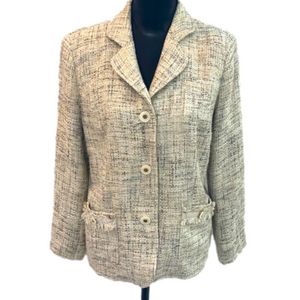 Appleseeds Tan Cream Textured Boucle Tweed Lined Blazer Size 10